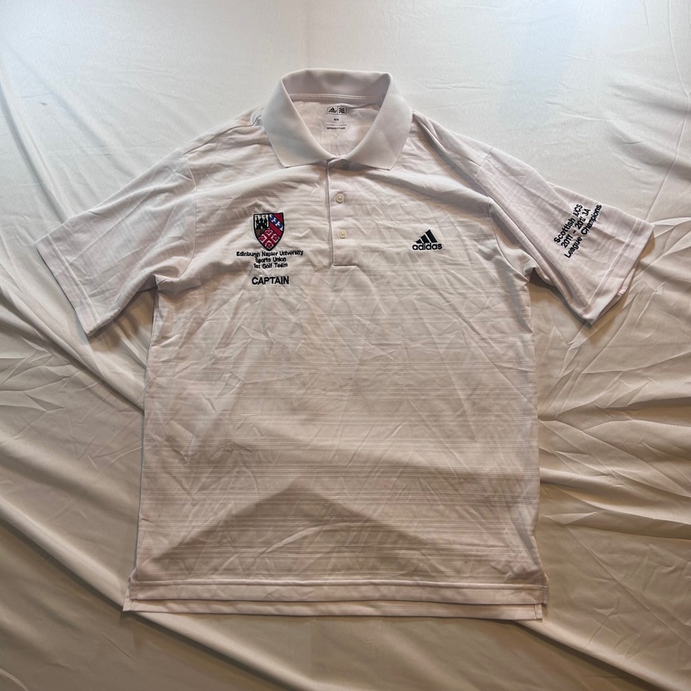 Adidas Golf Mens White Edinburgh Napier University Captain Polo Shirt Medium